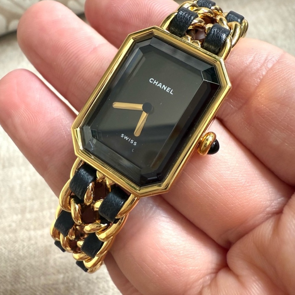 Authentic CHANEL Premiere watch size Medium M gold and black leather bracelet - Picture 14 of 16